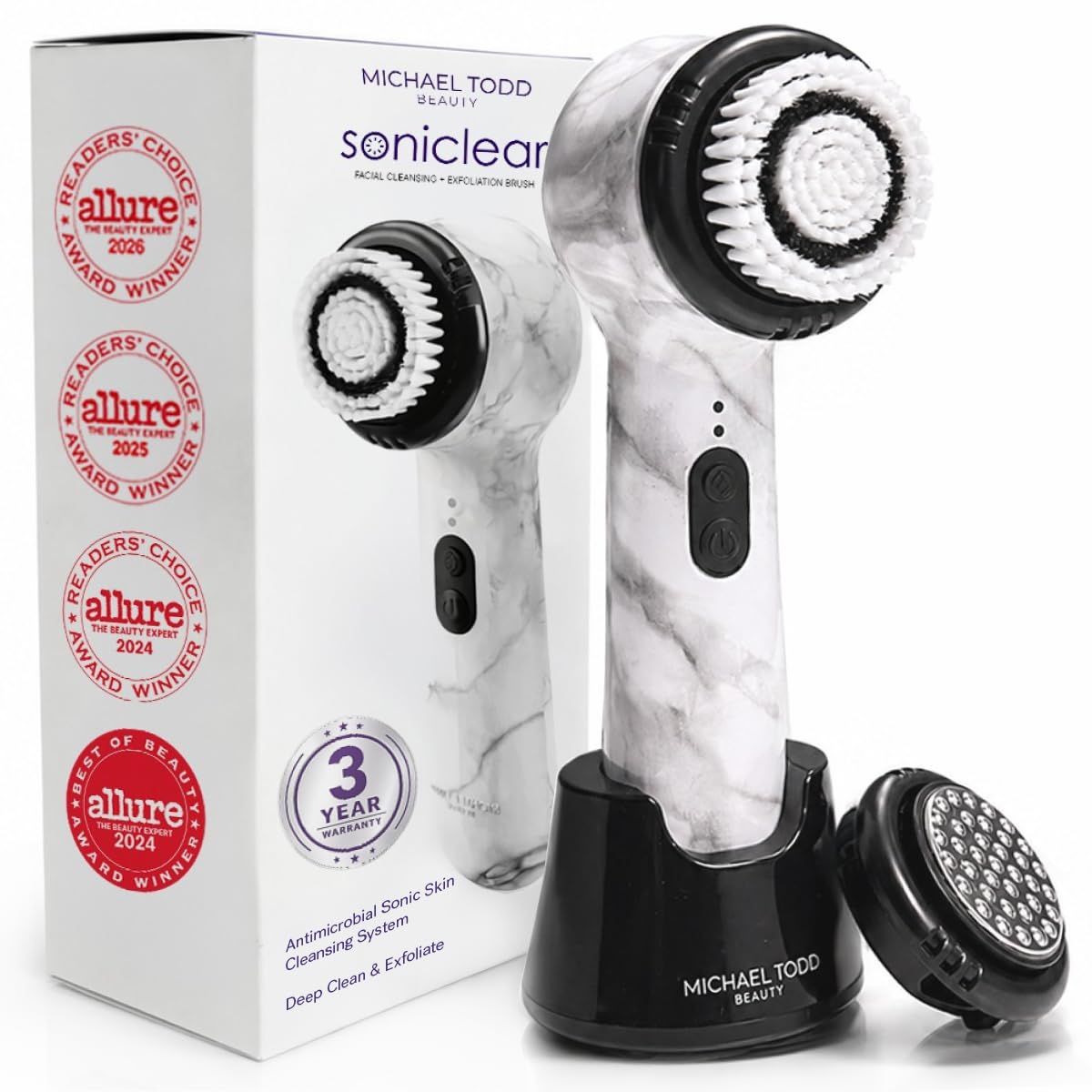 MICHAEL TODD Soniclear vista frontal mostrando diseño ergonómico y beneficio limpieza profunda
