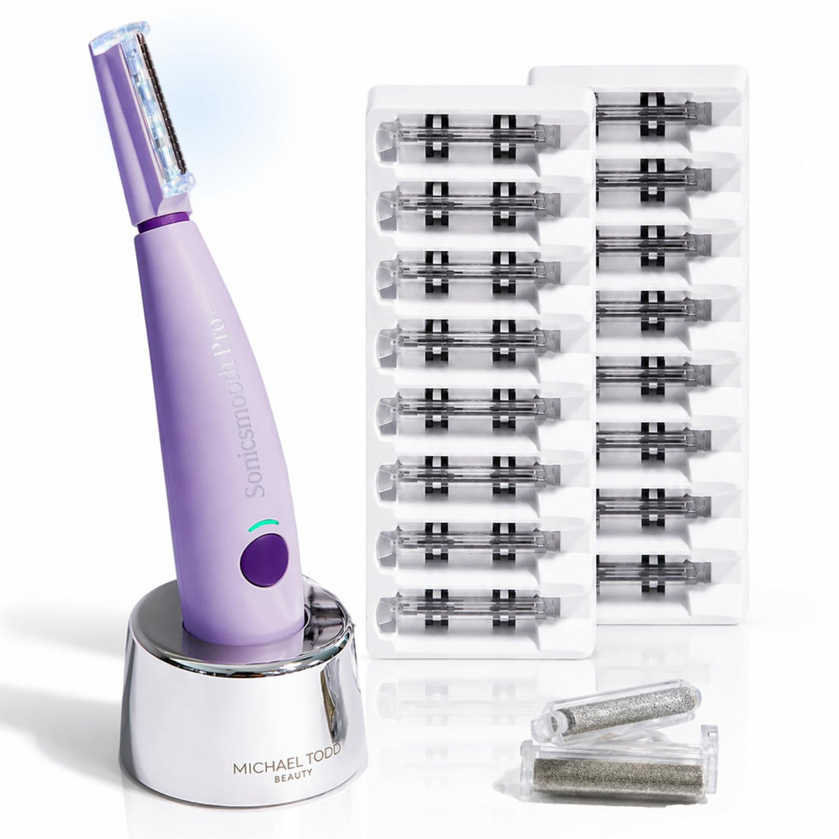 MICHAEL TODD dispositivo Sonicsmooth Pro frontal mostrando diseño ergonómico y resultados suaves