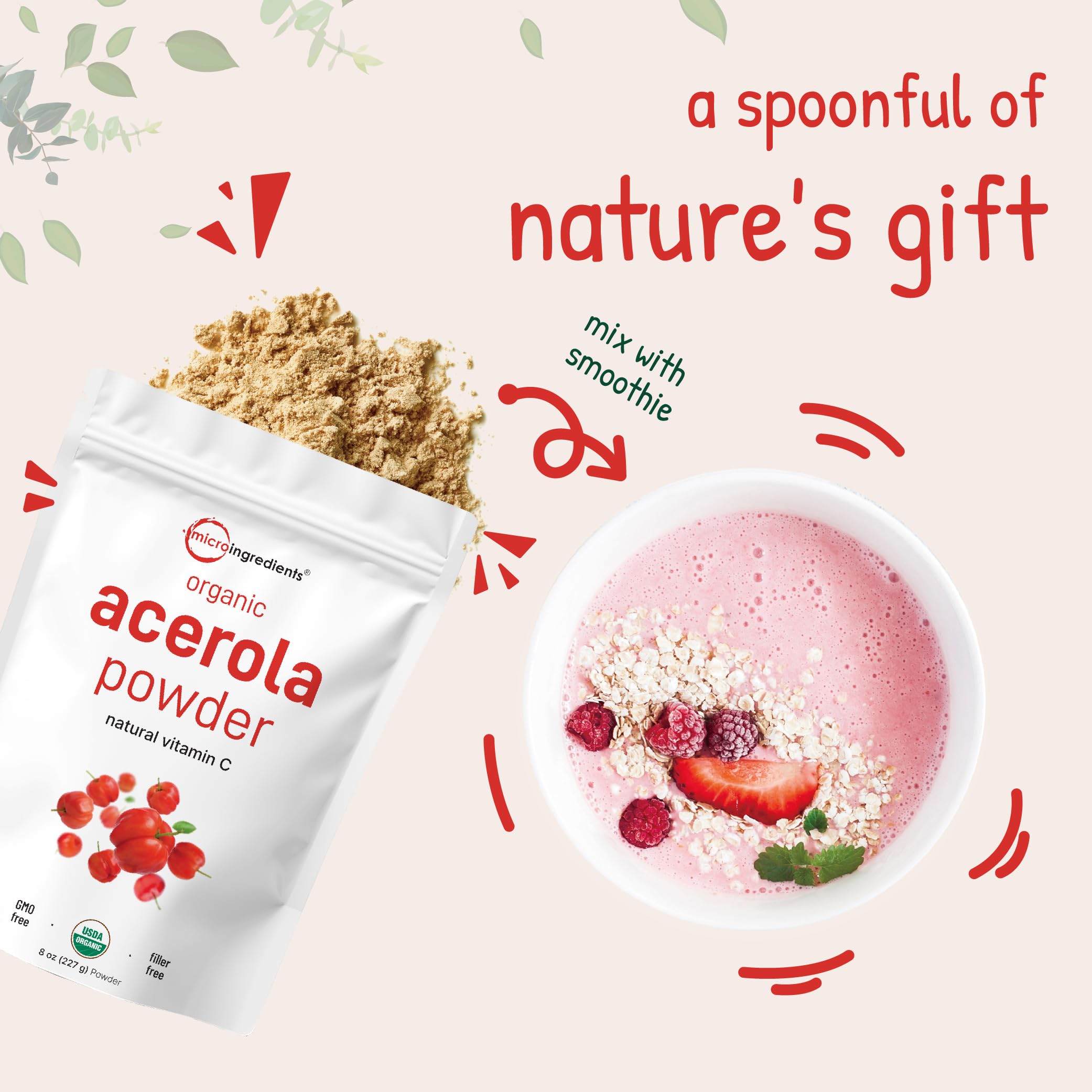Micro Ingredients ambiente de cocina con smoothie usando acerola como ingrediente