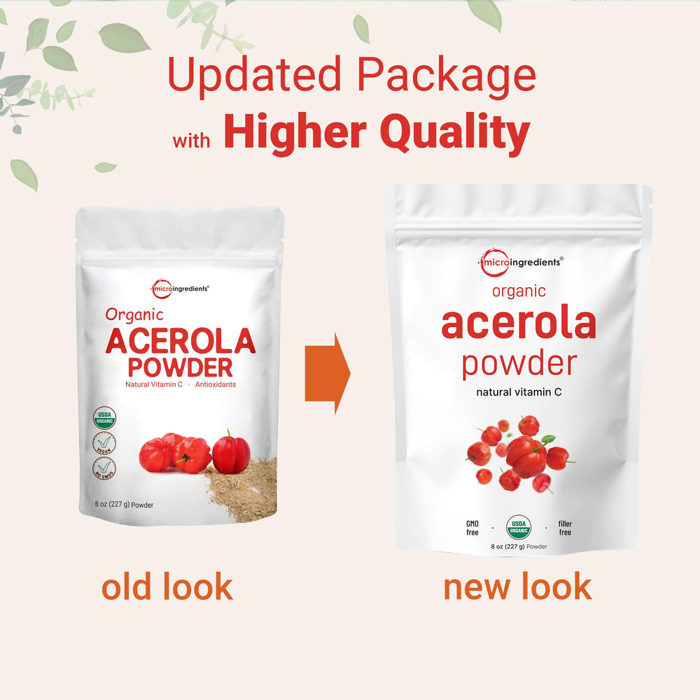 Micro Ingredients etiqueta orgánica de acerola destacando certificaciones