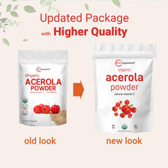 Micro Ingredients etiqueta orgánica de acerola destacando certificaciones