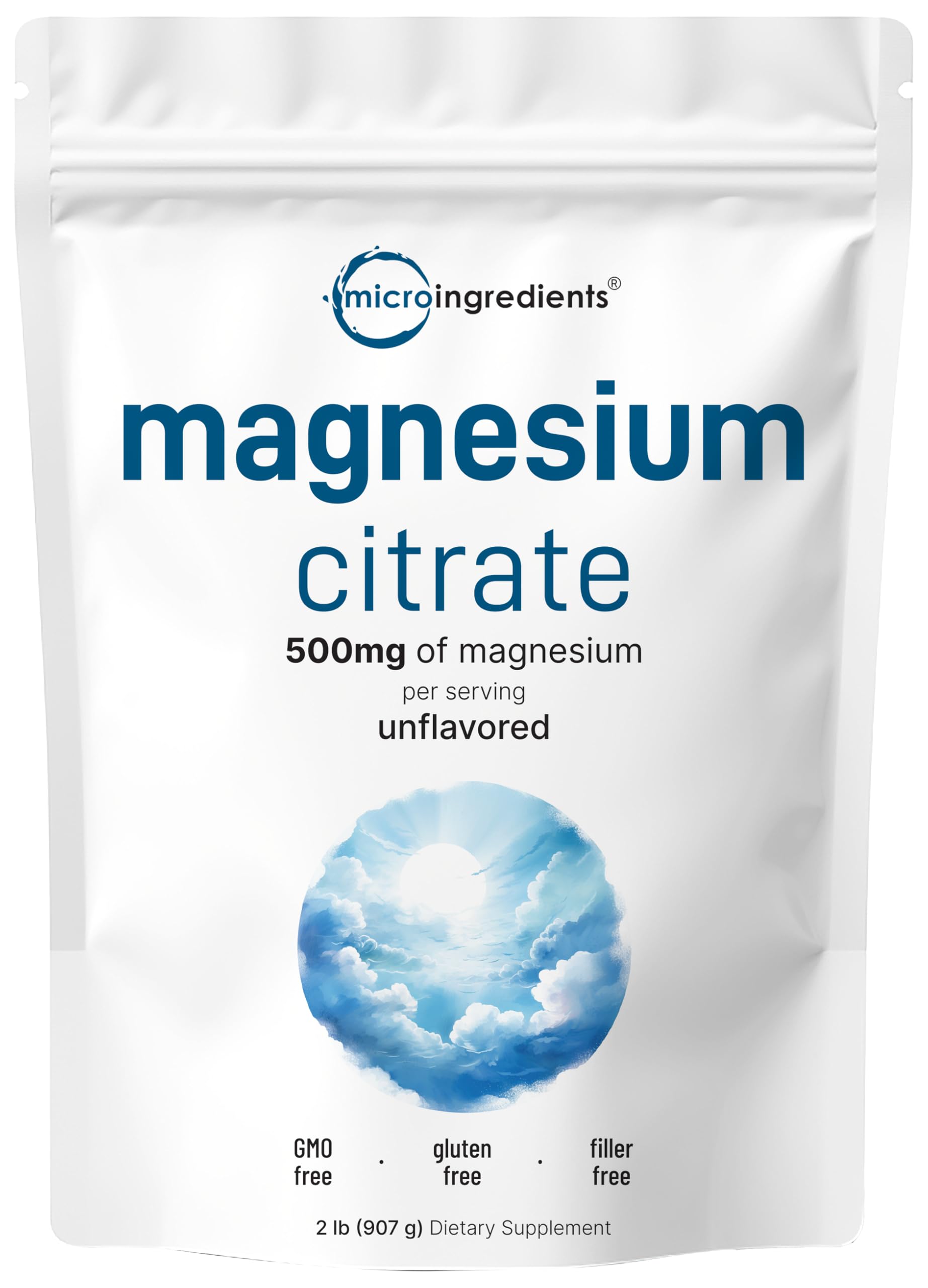 Micro Ingredients envase frontal del polvo de citrato de magnesio, muestra pura