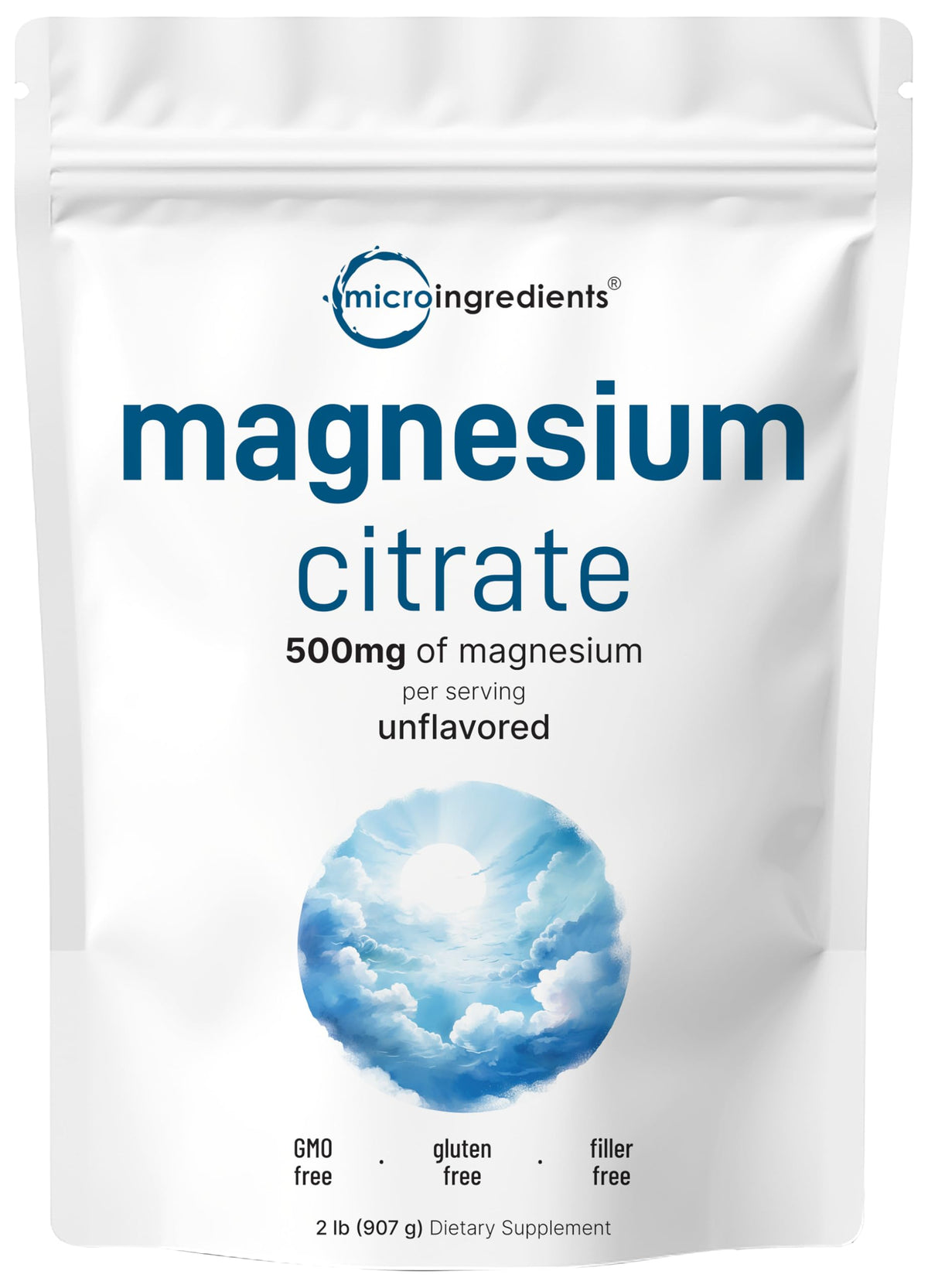 Micro Ingredients envase frontal del polvo de citrato de magnesio, muestra pura