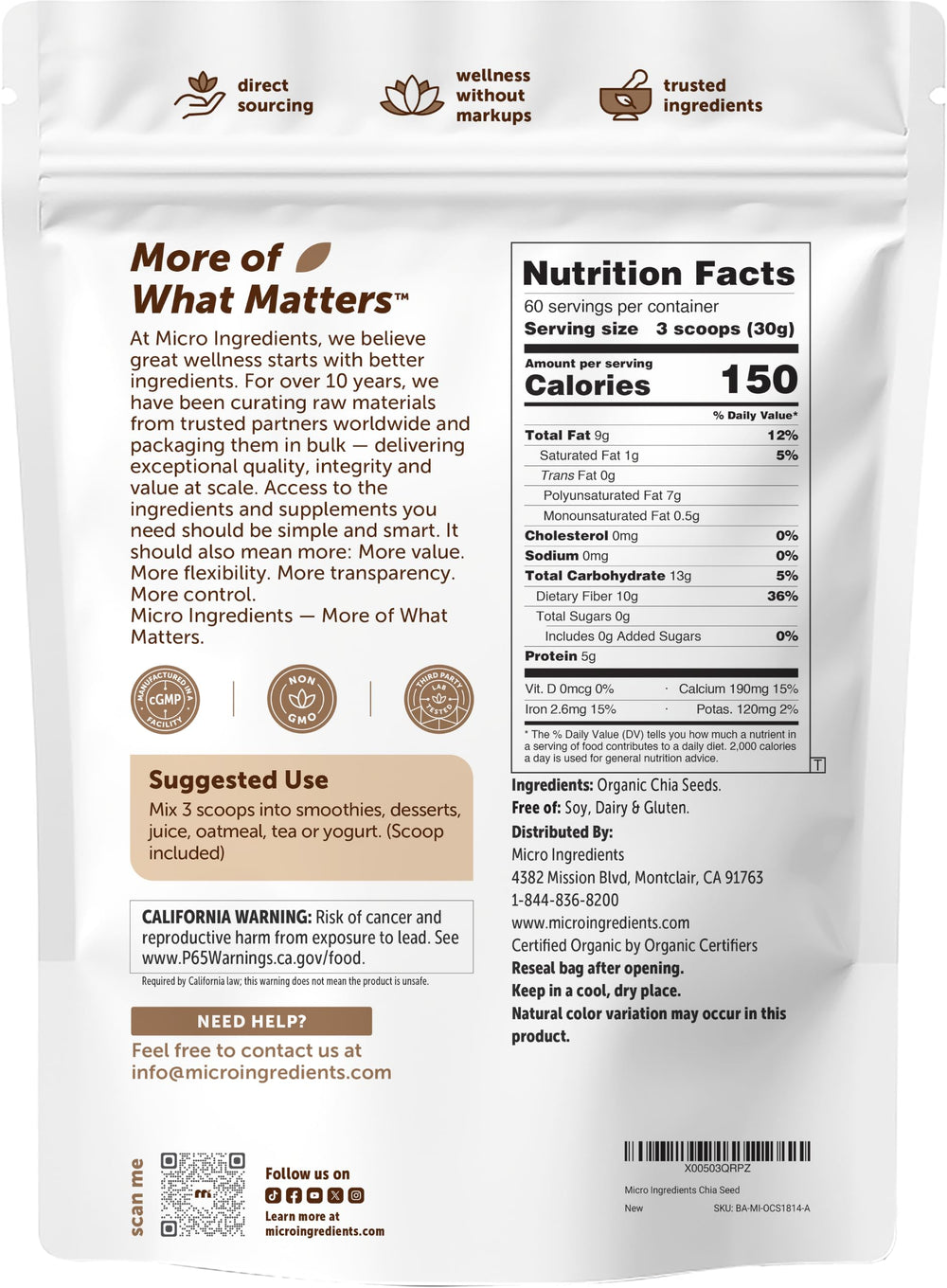 Micro Ingredients etiqueta nutricional del producto para verificar ingredientes
