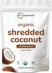 Micro Ingredients paquete delantero de coco rallado orgánico muestra presentación y almacenamiento