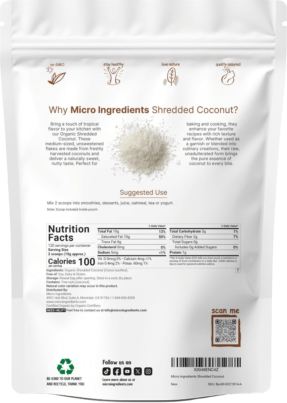 Micro Ingredients primer plano de textura del coco rallado que muestra calidad y cremosidad