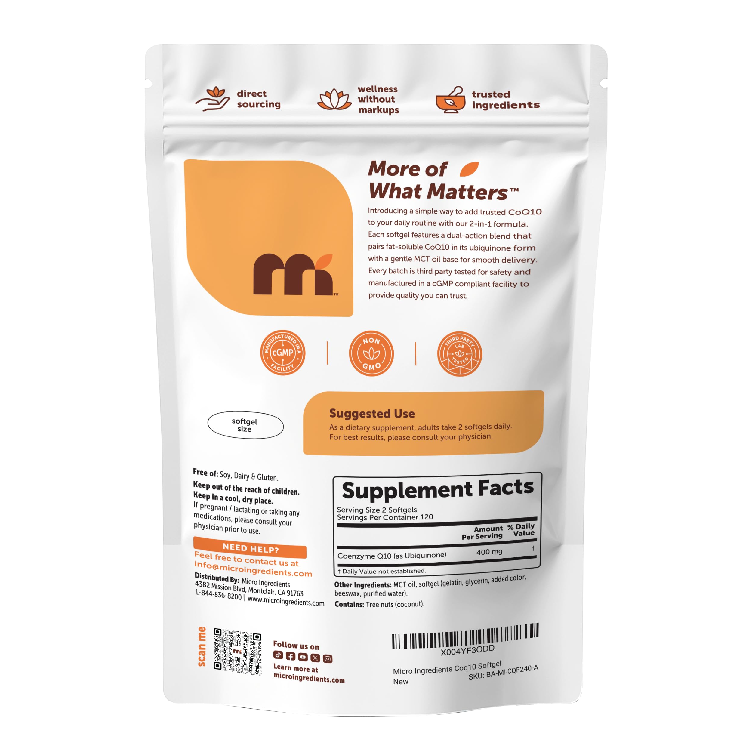 Micro Ingredients etiqueta nutricional legible para confirmar ingredientes y pureza
