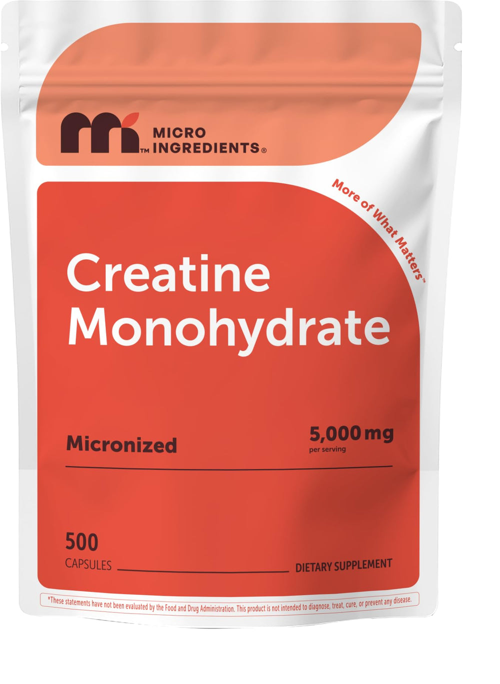 Micro Ingredients bote frontal que muestra creatina micronizada y dosis