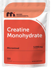 Micro Ingredients bote frontal que muestra creatina micronizada y dosis