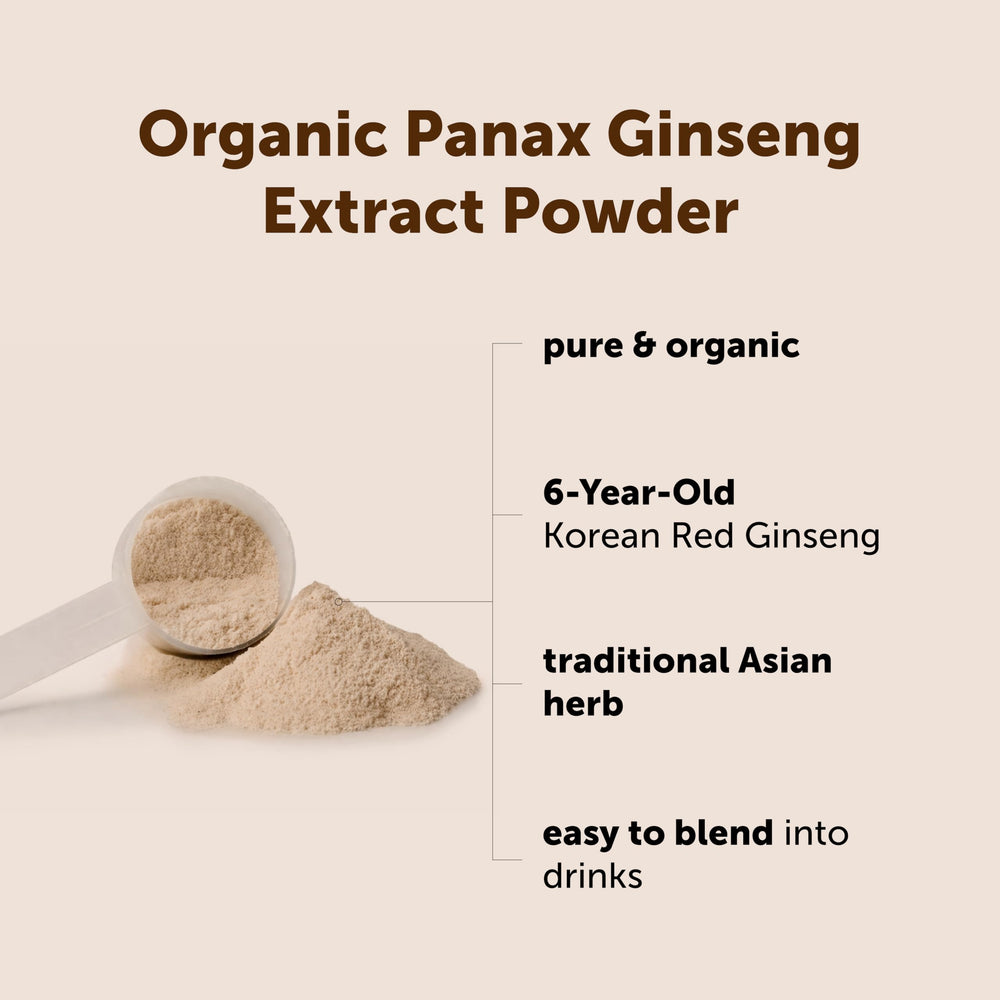 Micro Ingredients cuchara medidora con polvo de ginseng indicando dosificación práctica