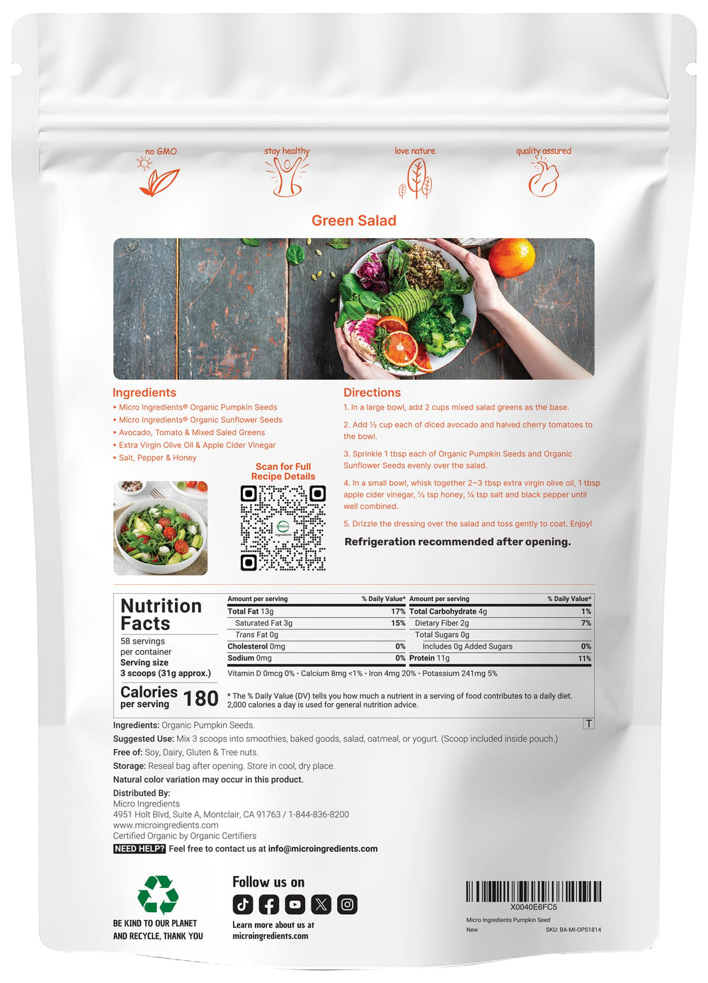 Micro Ingredients primer plano de pepitas, muestra textura crujiente y natural
