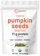 Micro Ingredients empaque frontal de semillas de calabaza, visual claro del producto