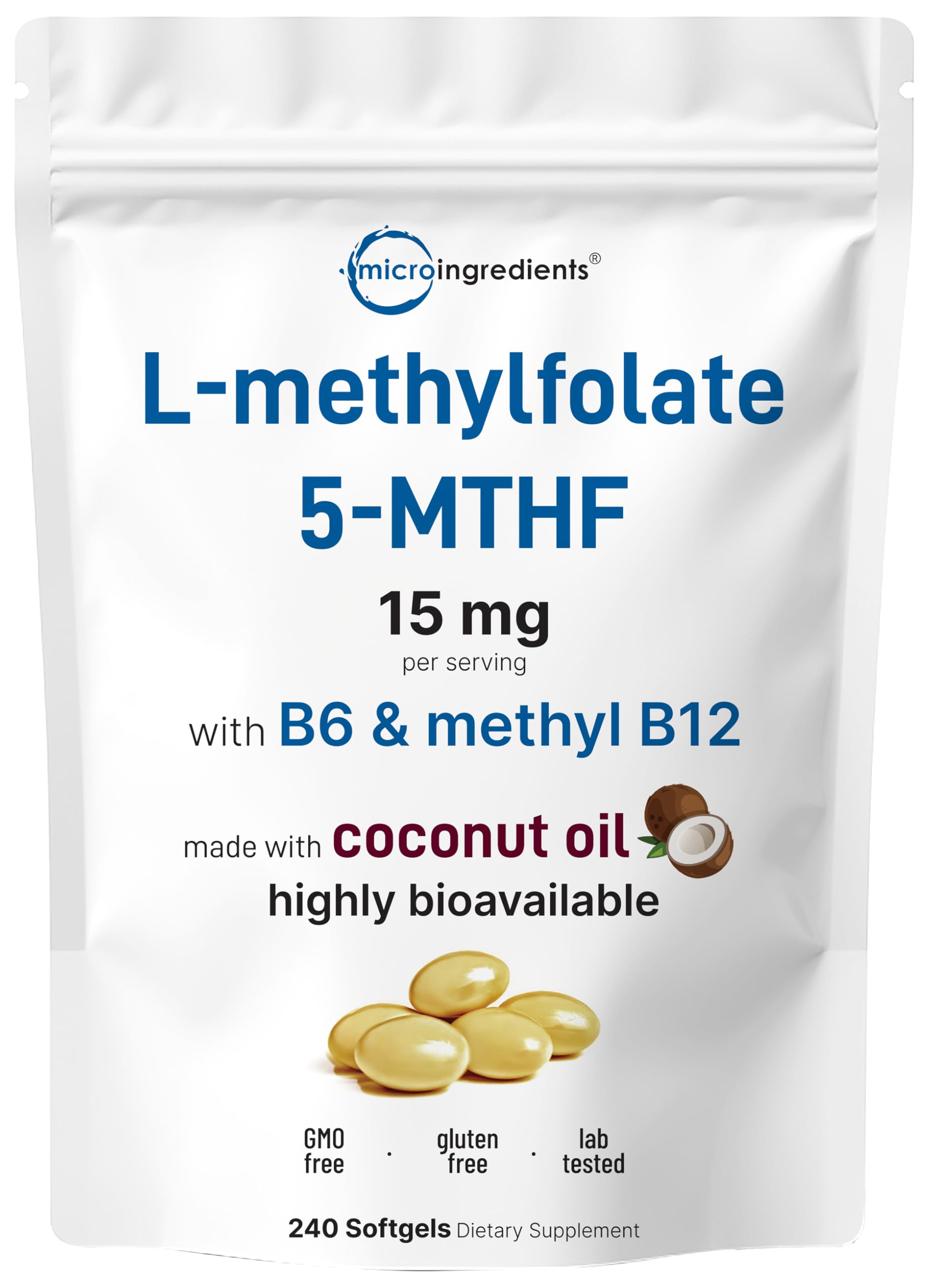 Micro Ingredients paquete frontal mostrando L‑Methylfolate y beneficios claros