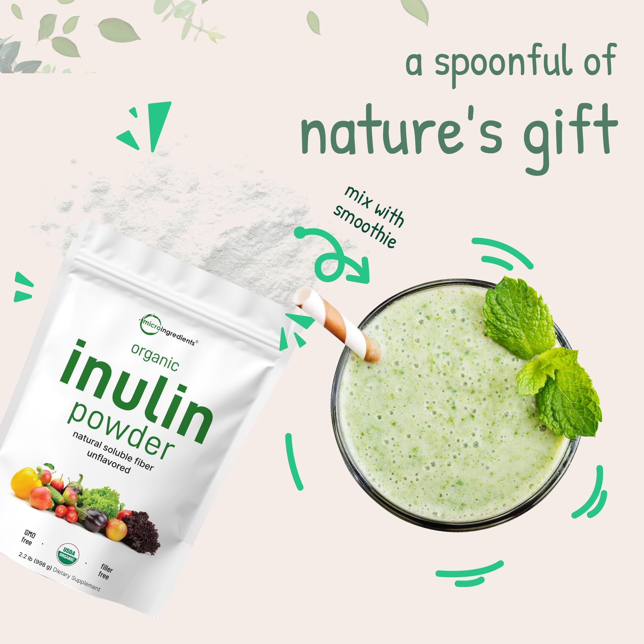 Micro Ingredients cuchara medidora con inulina para porciones precisas y convenientes