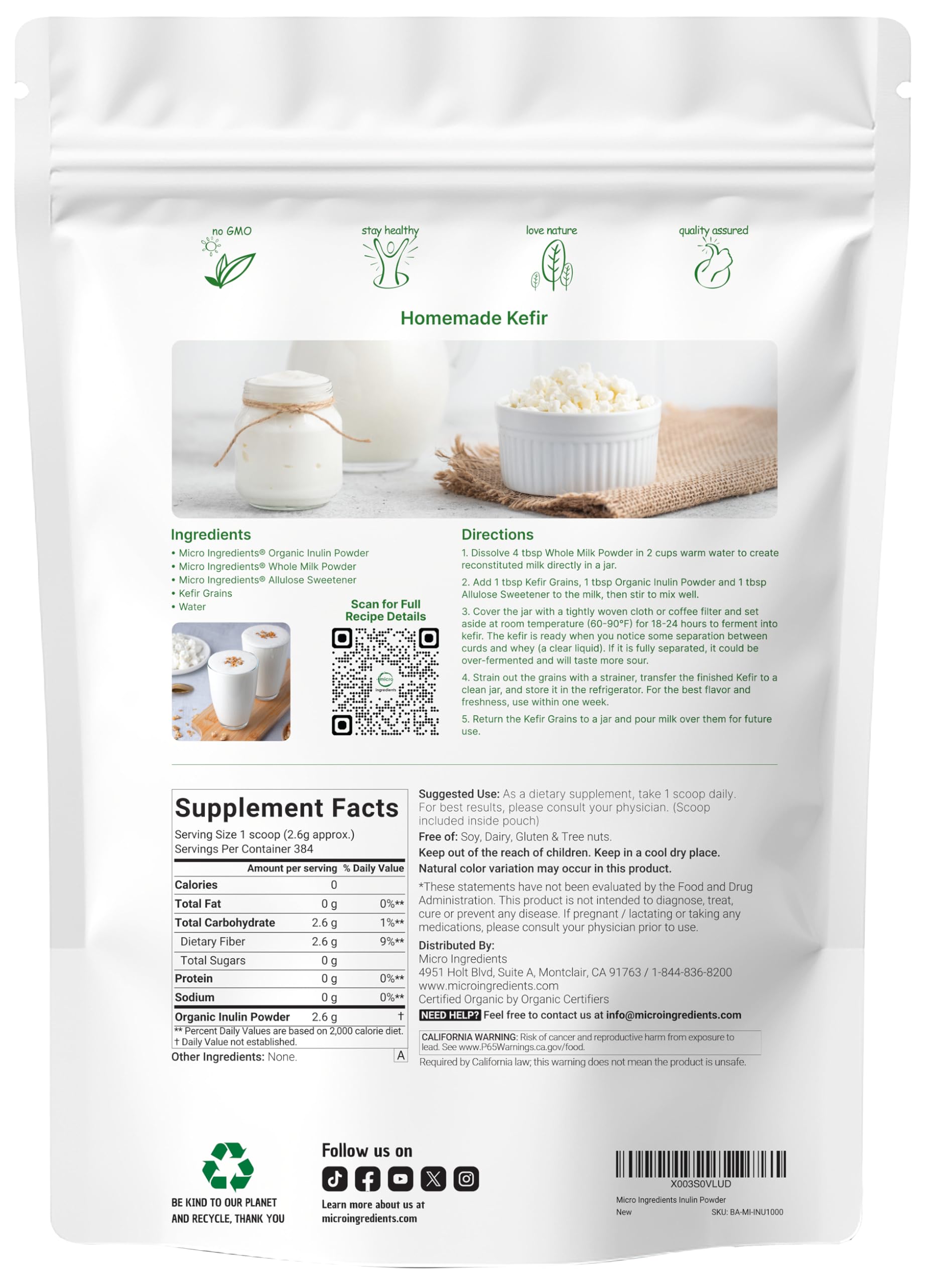 Micro Ingredients polvo de inulina textura fina lista para mezclar beneficios prácticos