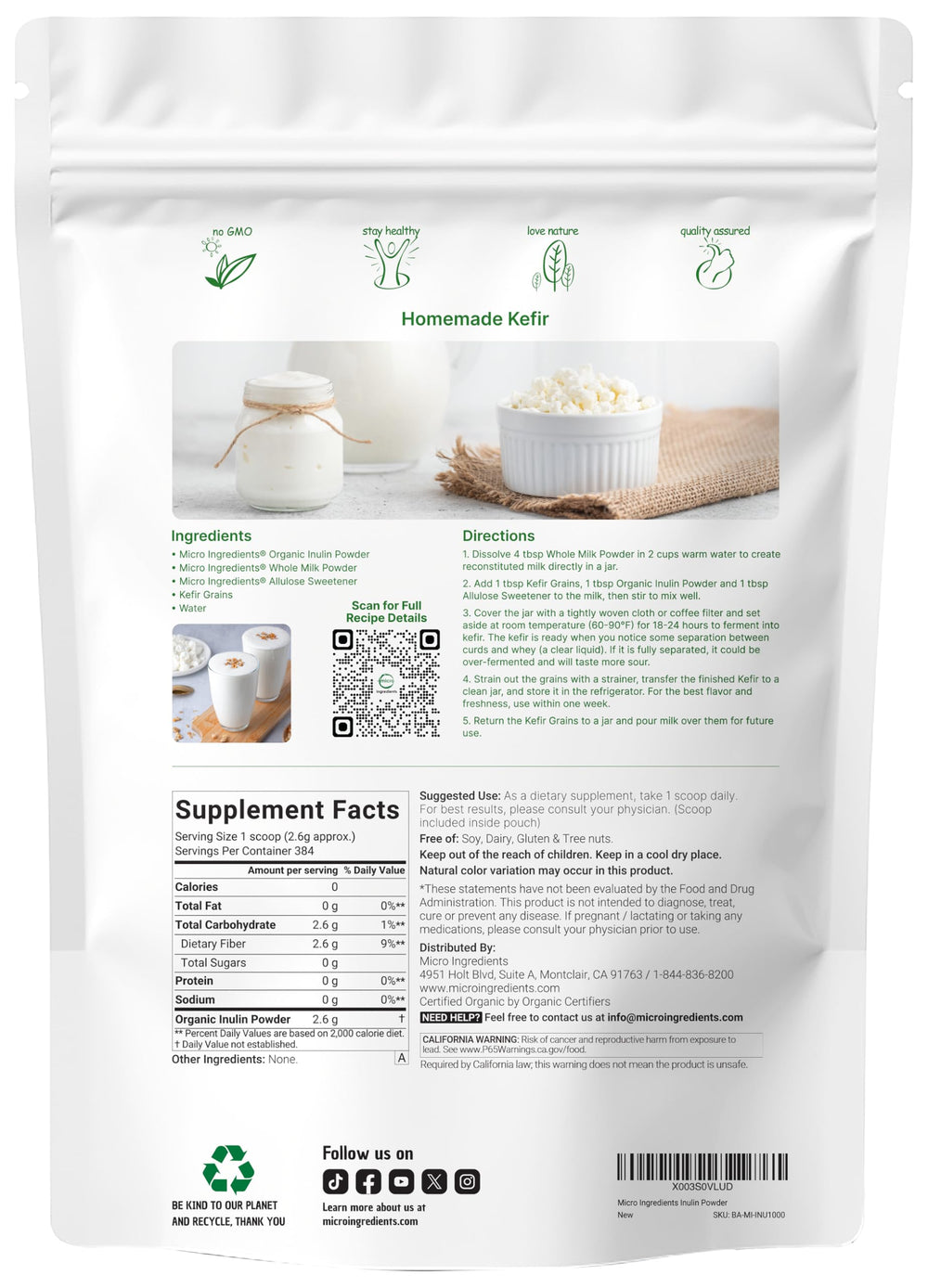 Micro Ingredients polvo de inulina textura fina lista para mezclar beneficios prácticos
