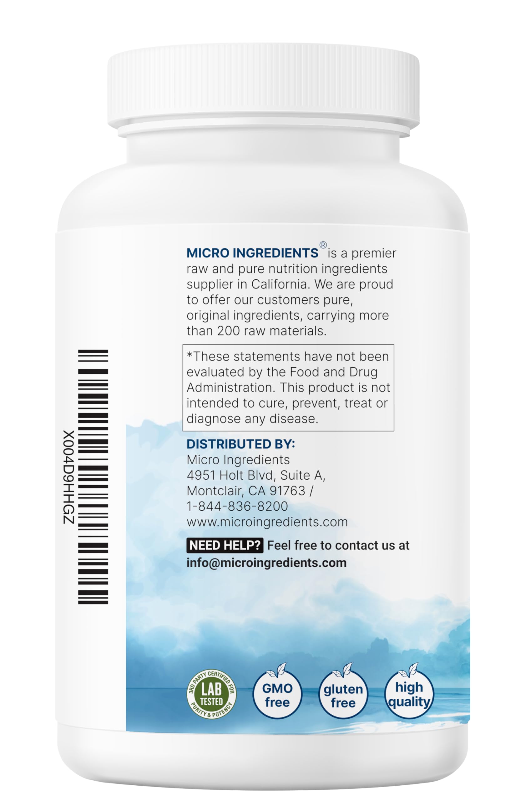 Micro Ingredients frasco abierto con 500 cápsulas para apreciar volumen de suministro