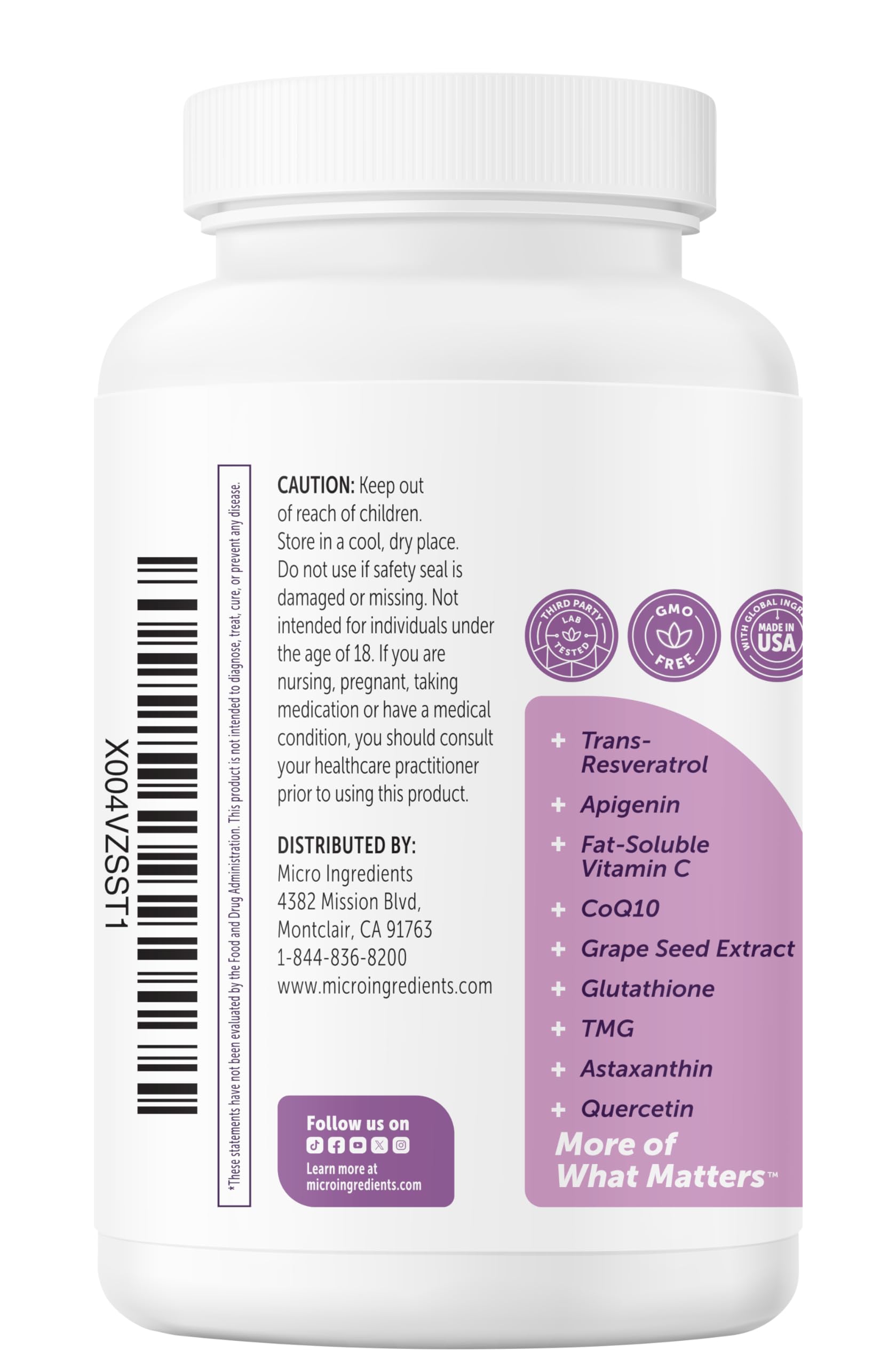 Micro Ingredients closeup de resveratrol y astaxantina enfatizando antioxidantes
