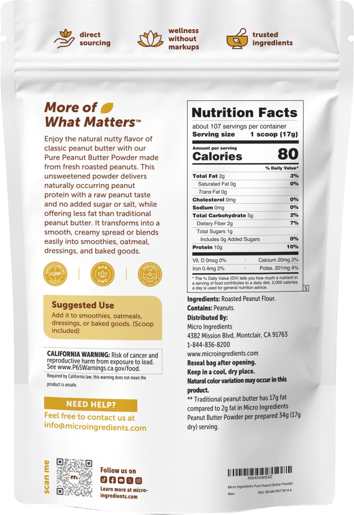 Micro Ingredients envase de 4 lb comparado para ver tamaño real