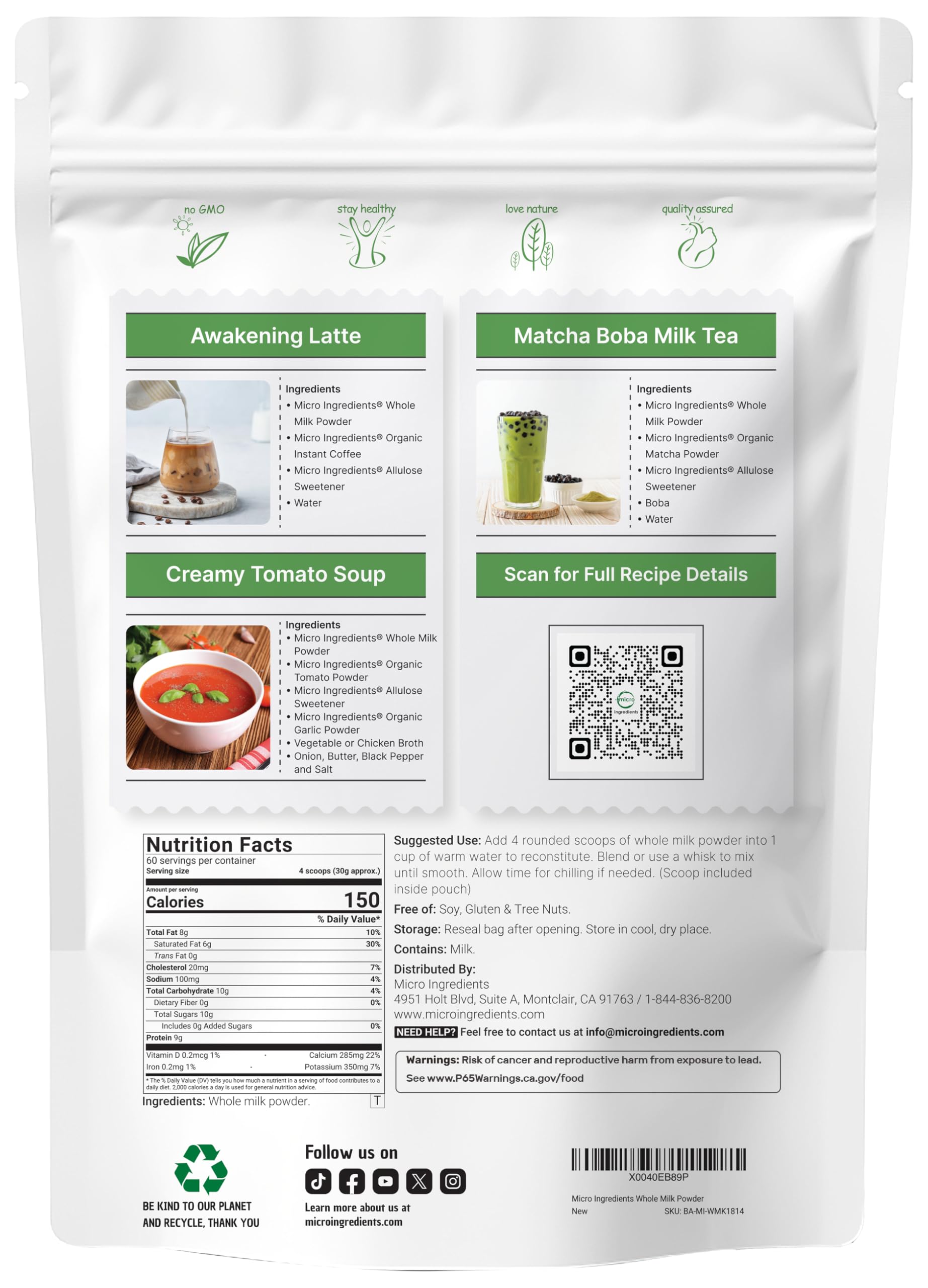 Micro Ingredients textura fina del polvo visible para mezcla fácil y disolución rápida
