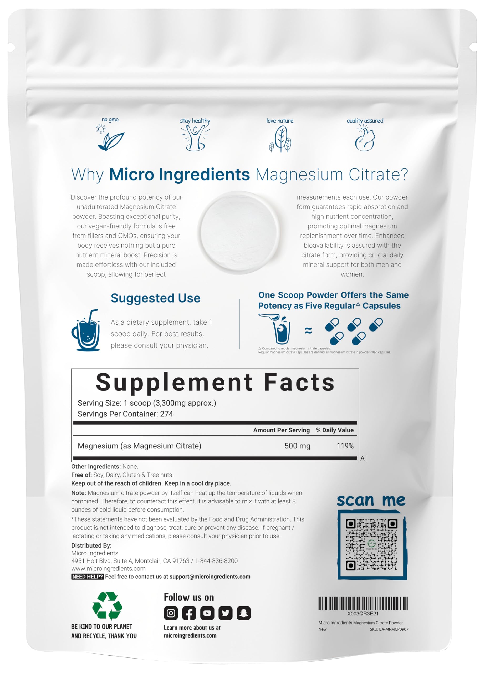 Micro Ingredients textura del polvo de magnesio en foco, muestra fácil disolución