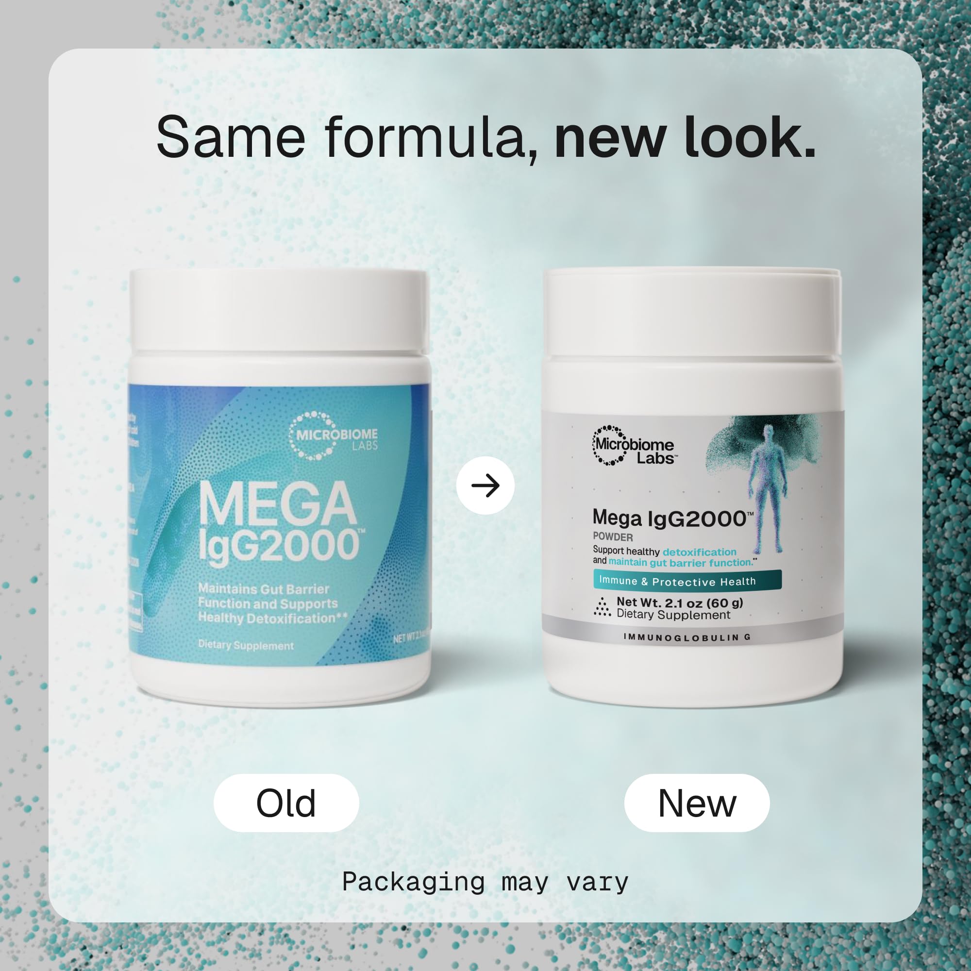Microbiome Labs primer plano de polvo fino destacando textura fácil de disolver