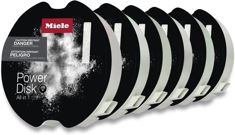 Miele PowerDisk etiqueta informativa con ingredientes y uso seguro