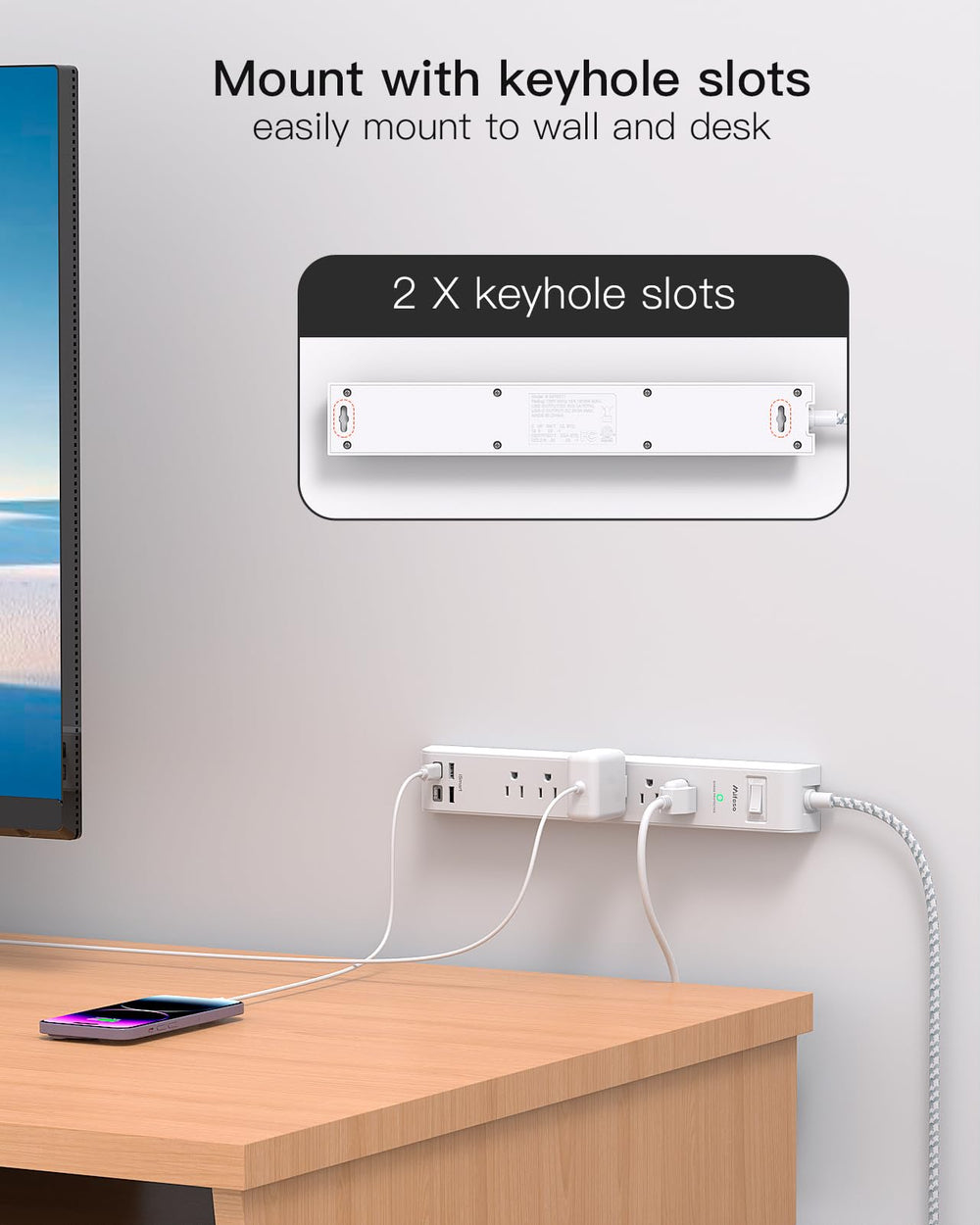 Mifaso interruptor iluminado e información técnica visible que indica protección y corte automático