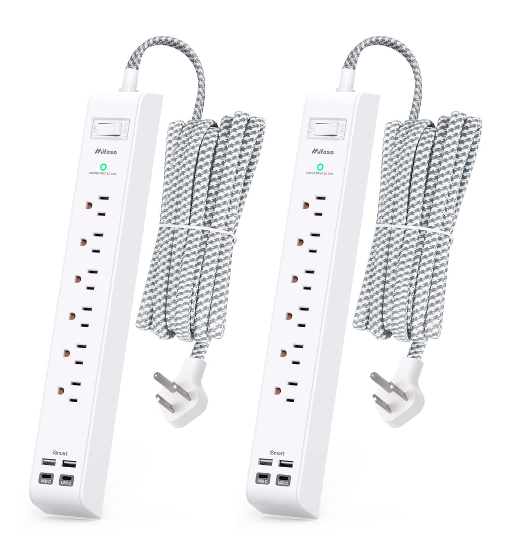 Mifaso regleta frontal pack mostrando seis tomas AC y cuatro puertos USB para múltiples dispositivos