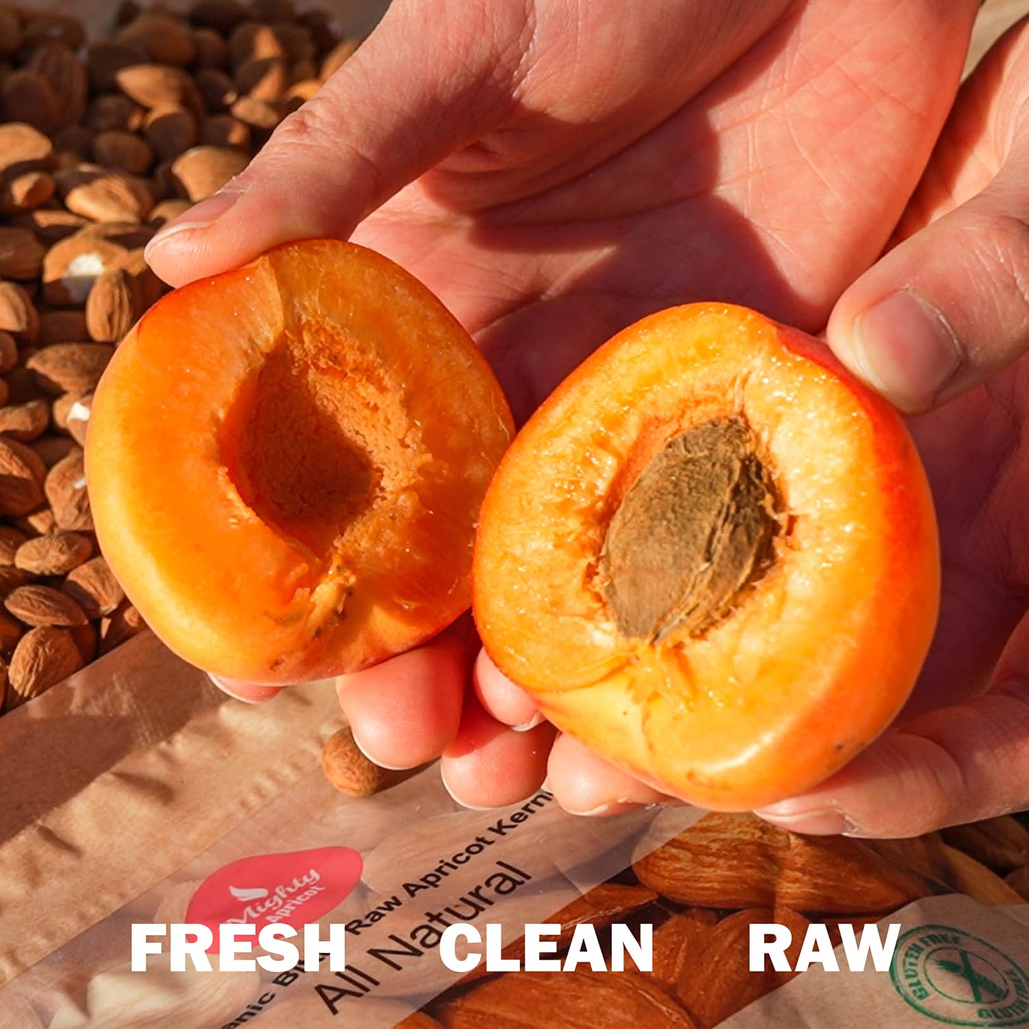 Mighty Apricot bolsa resellable abierta para conservar frescura