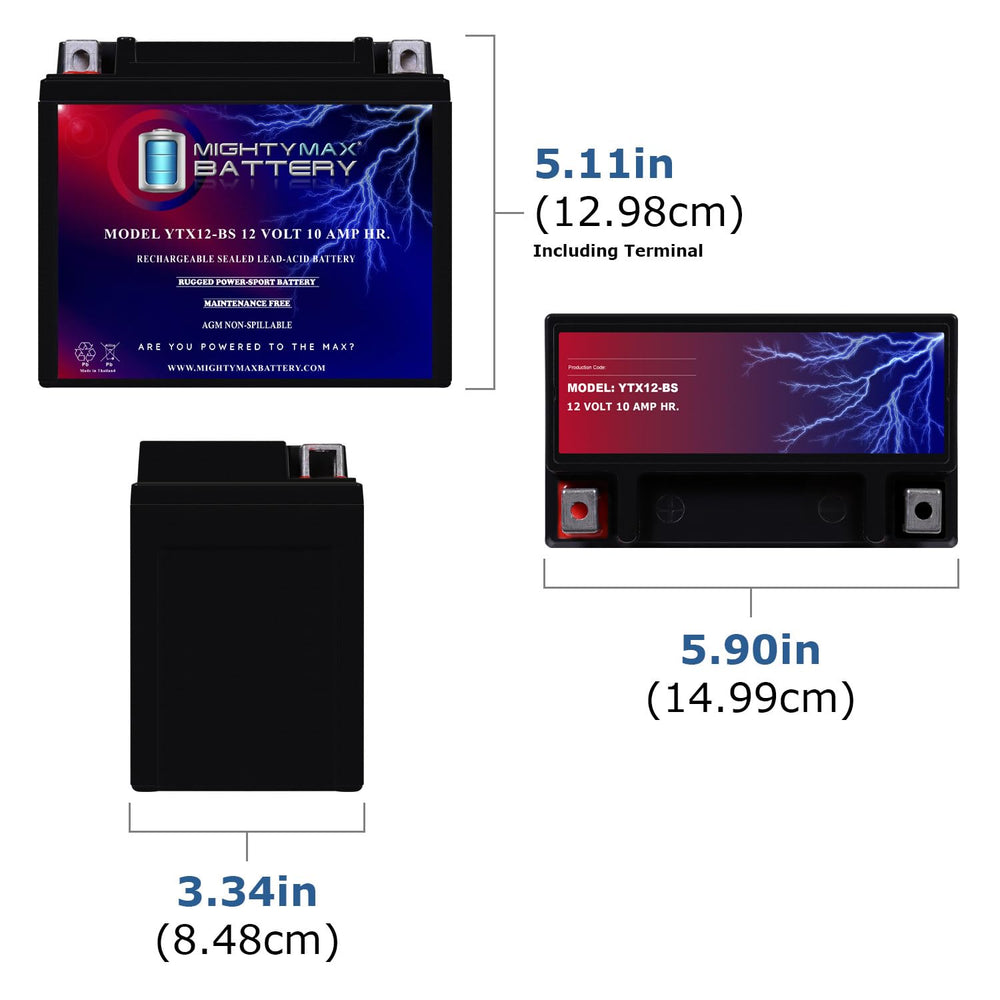 Mighty Max Battery detalle lateral con dimensiones y ajuste exacto