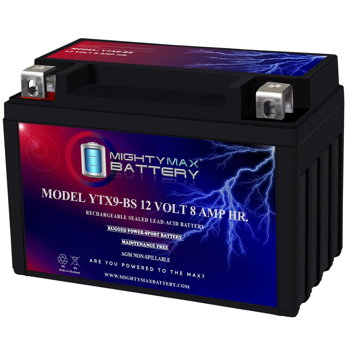 Mighty Max Battery vista frontal mostrando diseño compacto y terminales