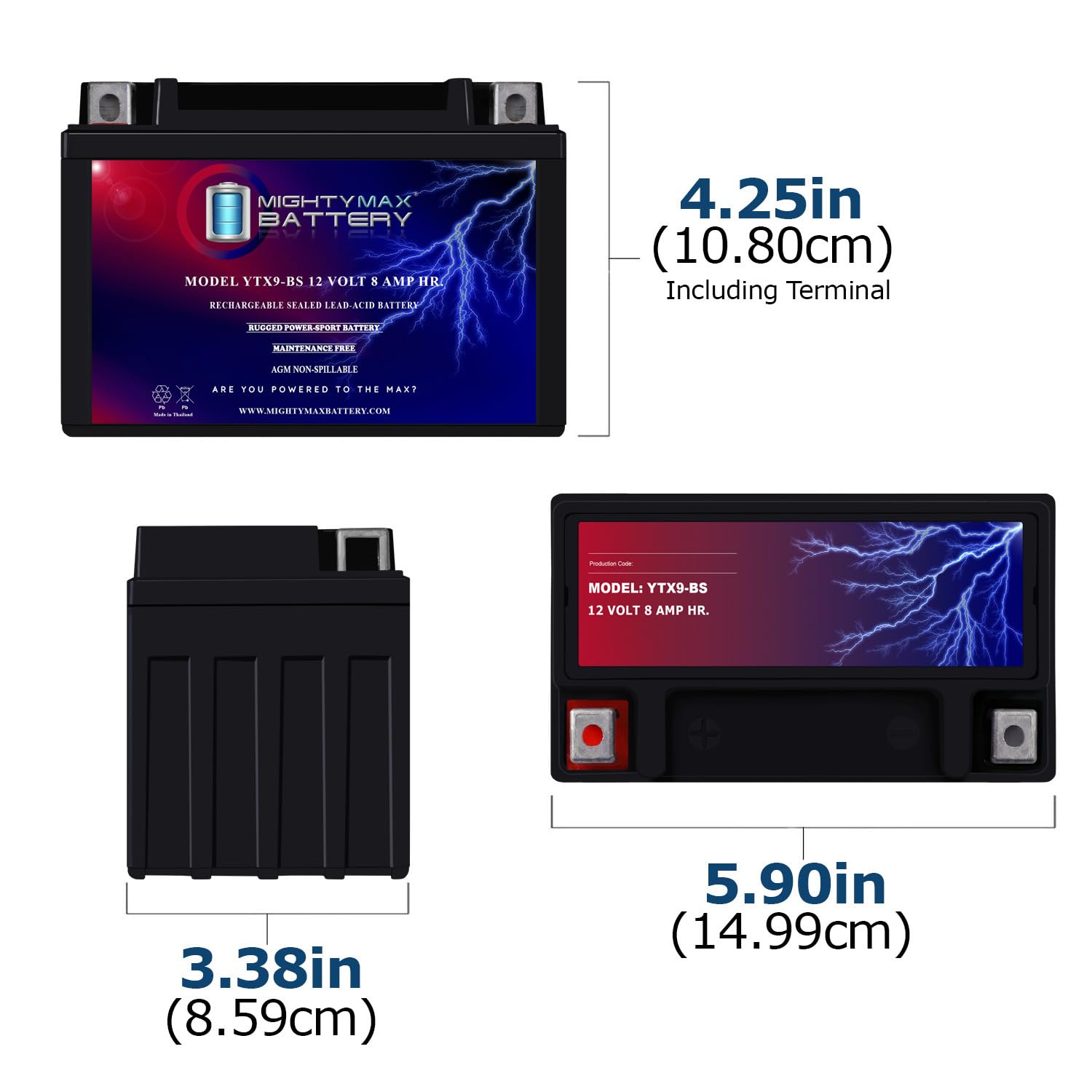 Mighty Max Battery primer plano de terminales con detalle y seguridad