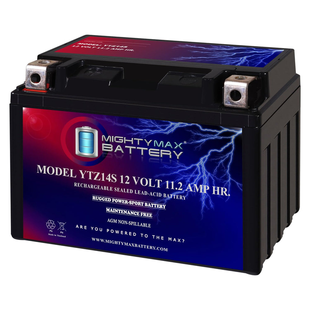 Mighty Max Battery YTZ14S vista frontal mostrando forma compacta y cierre sellado