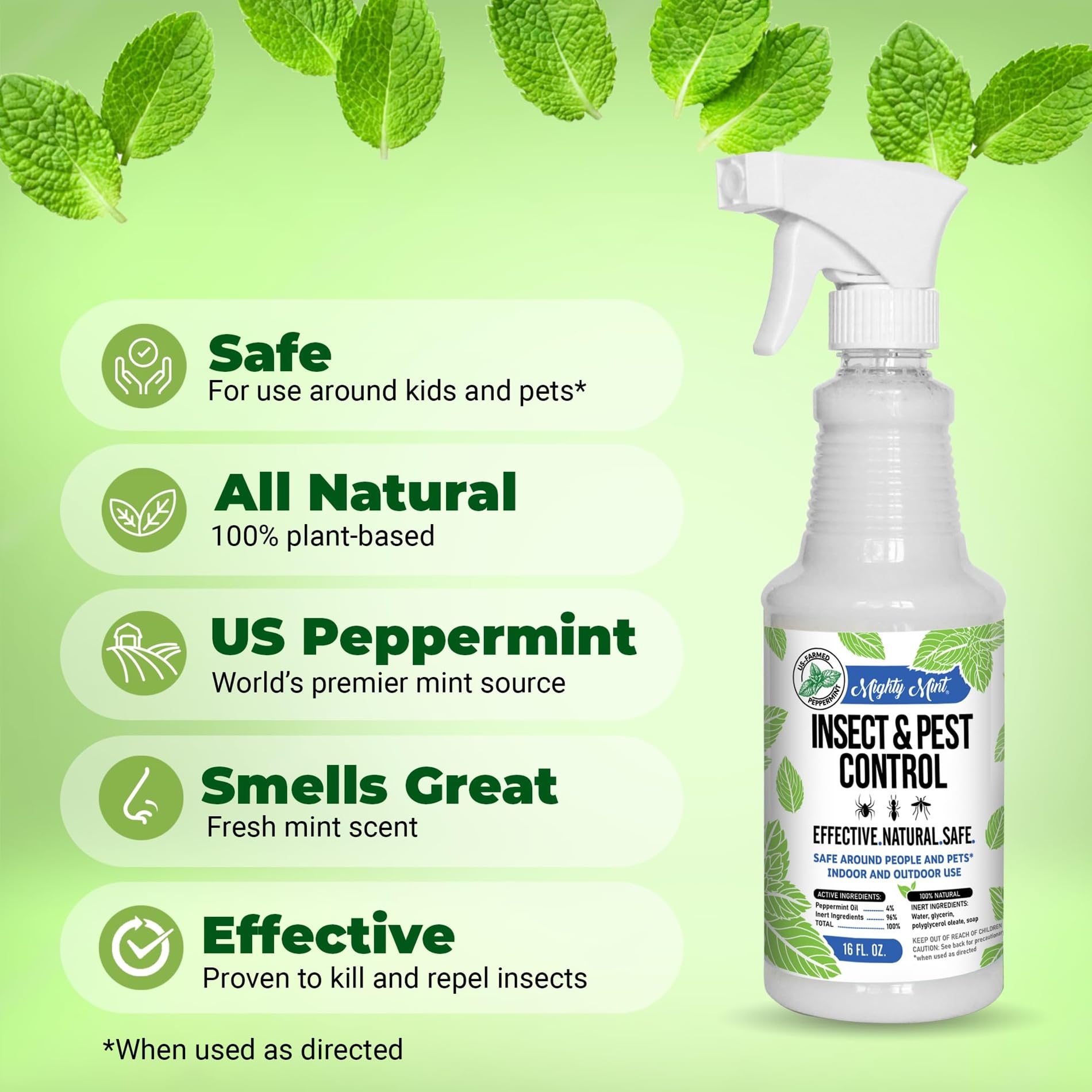 Mighty Mint detalle de la etiqueta que resalta aceite de menta concentrado