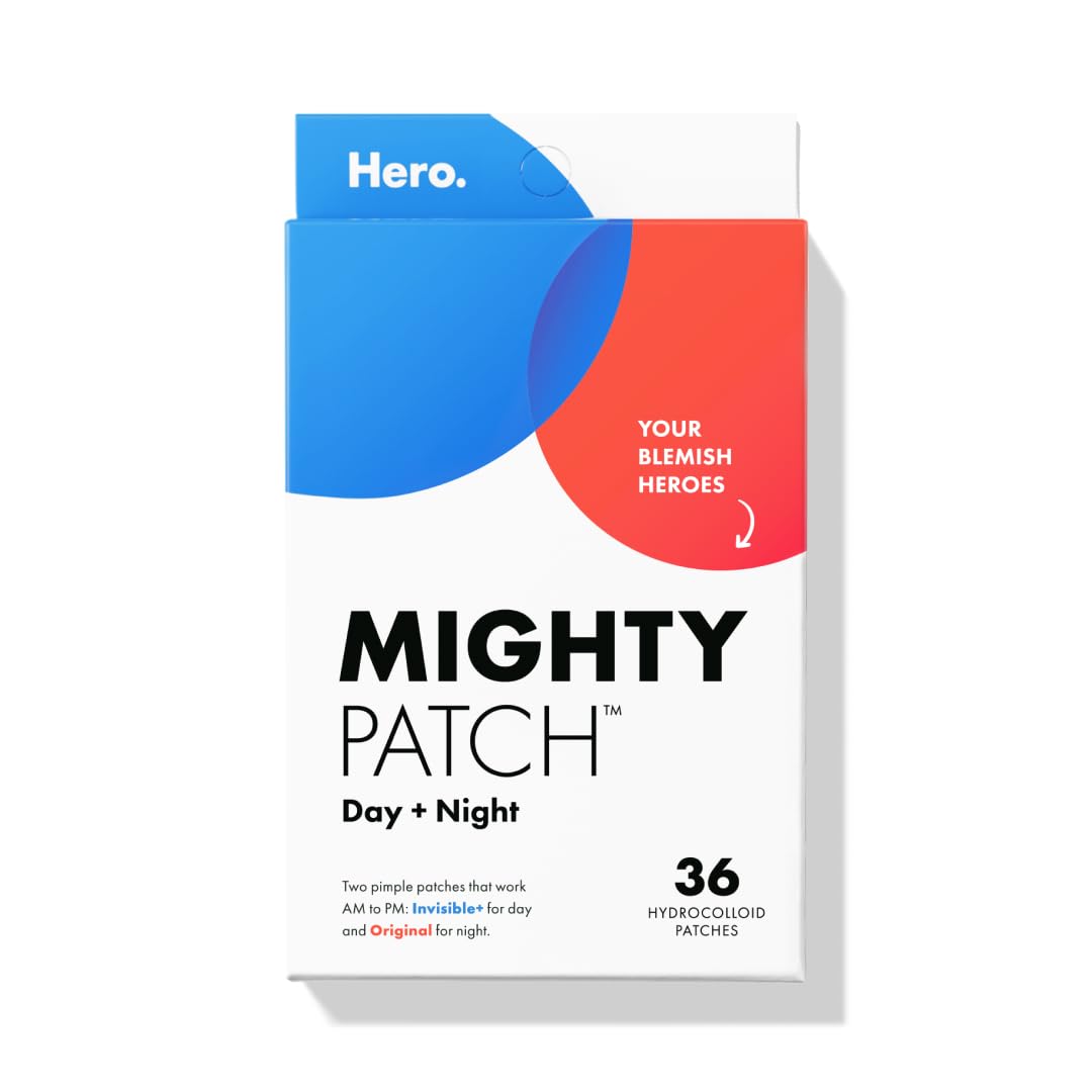 Mighty Patch frente del empaque mostrando pack día y noche y conveniencia