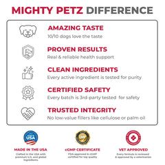 Mighty Petz tamaño comparativo en mano para referencia de dosis
