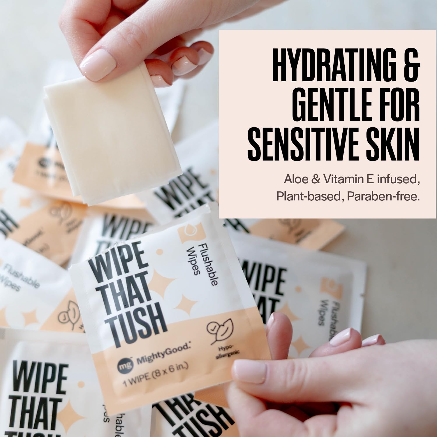 MightyGood etiqueta con ingredientes y aloe para cuidado sensible