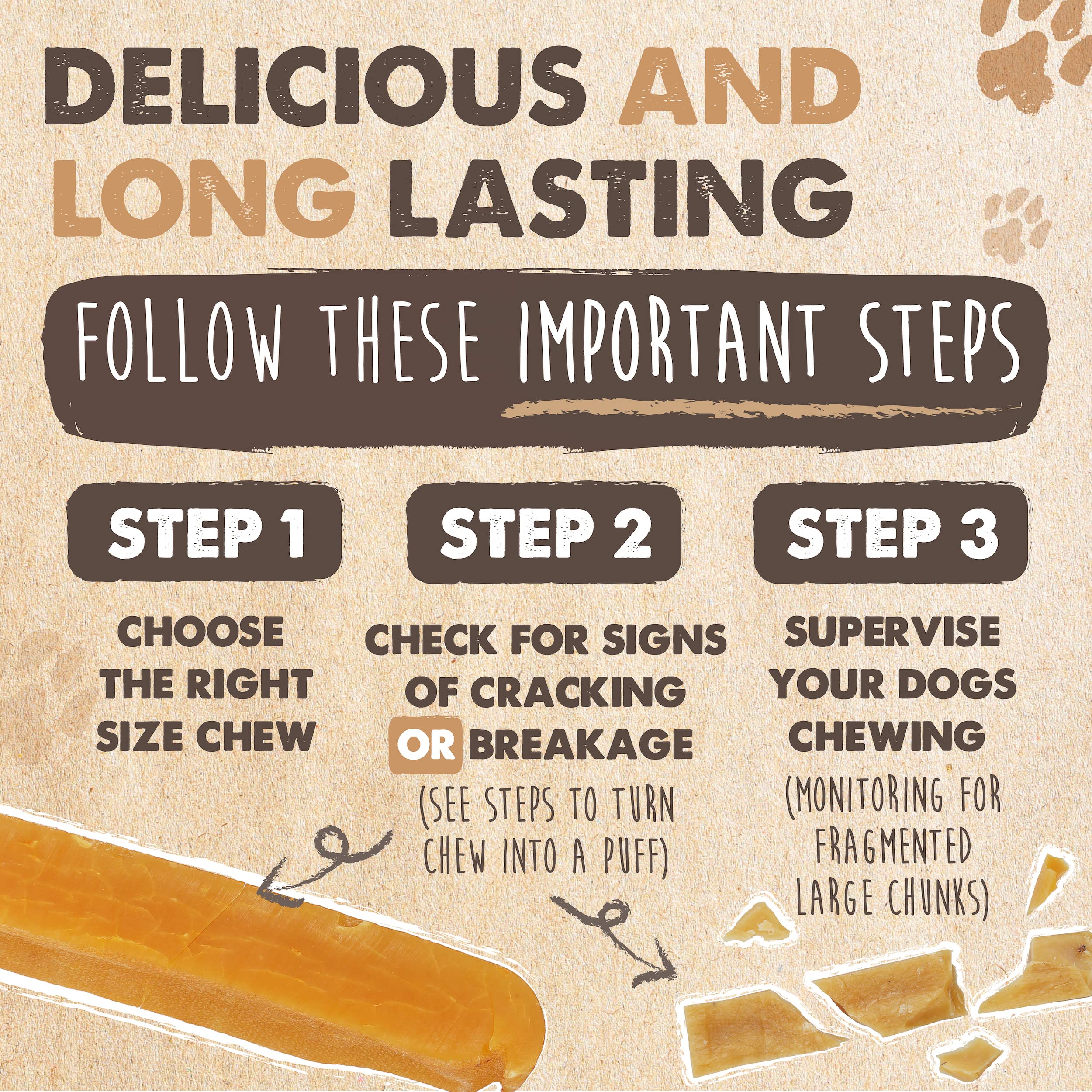 Mighty Paw chew held in hand showing size and scale for dogs