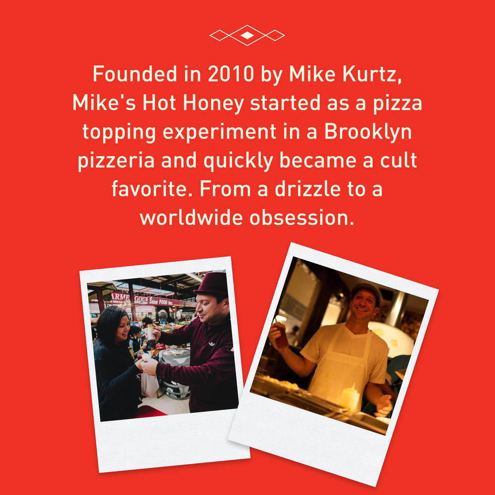 Mike's Hot Honey en encimera de cocina, ingrediente versátil en preparación de platos