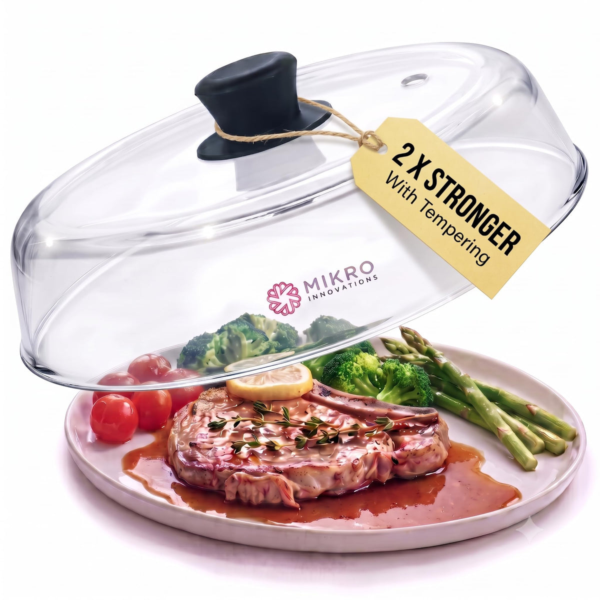 Mikro Innovations tapa frontal de vidrio 10.5" protege sin ocultar el alimento