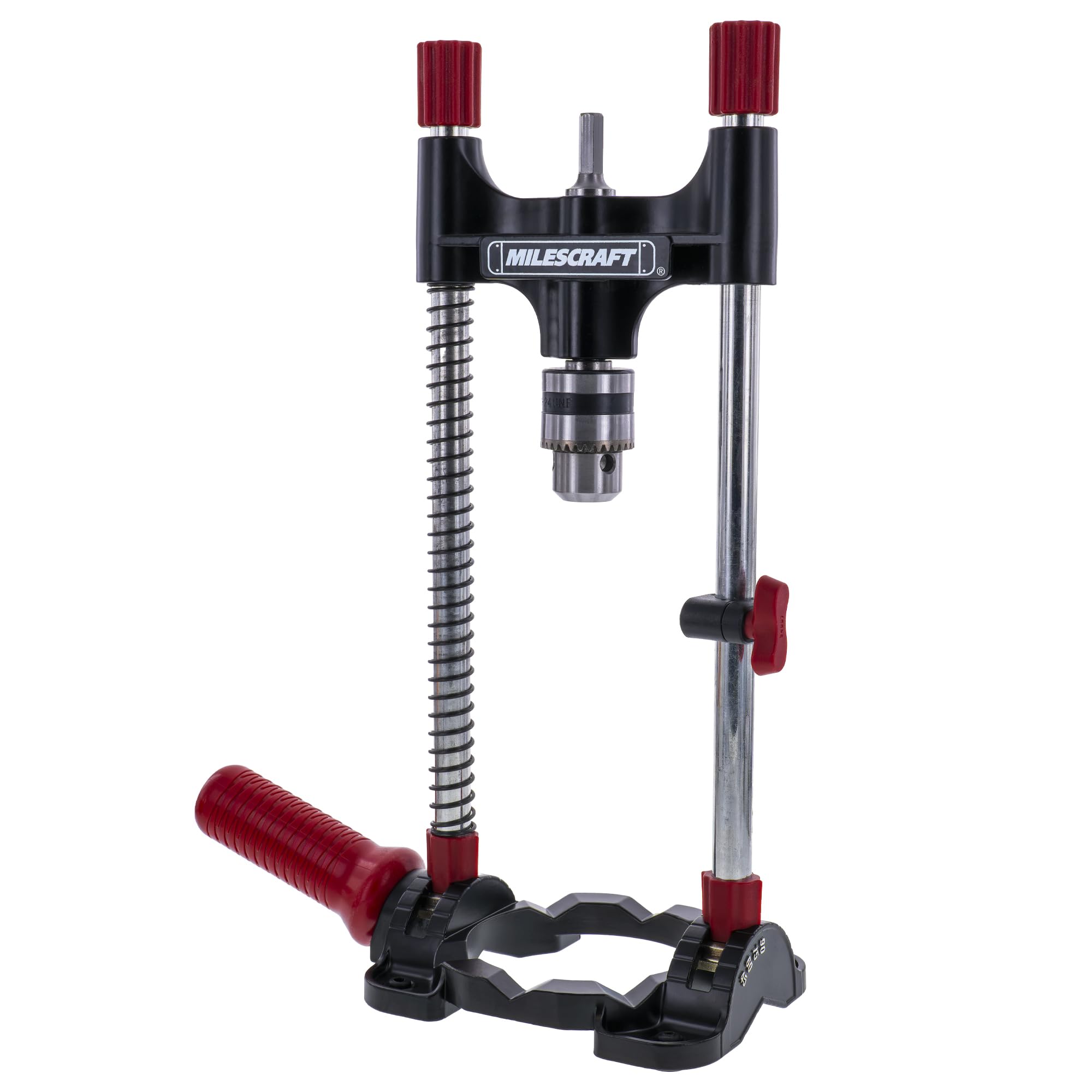 Milescraft DrillMate en taller junto a herramientas demostrando portabilidad