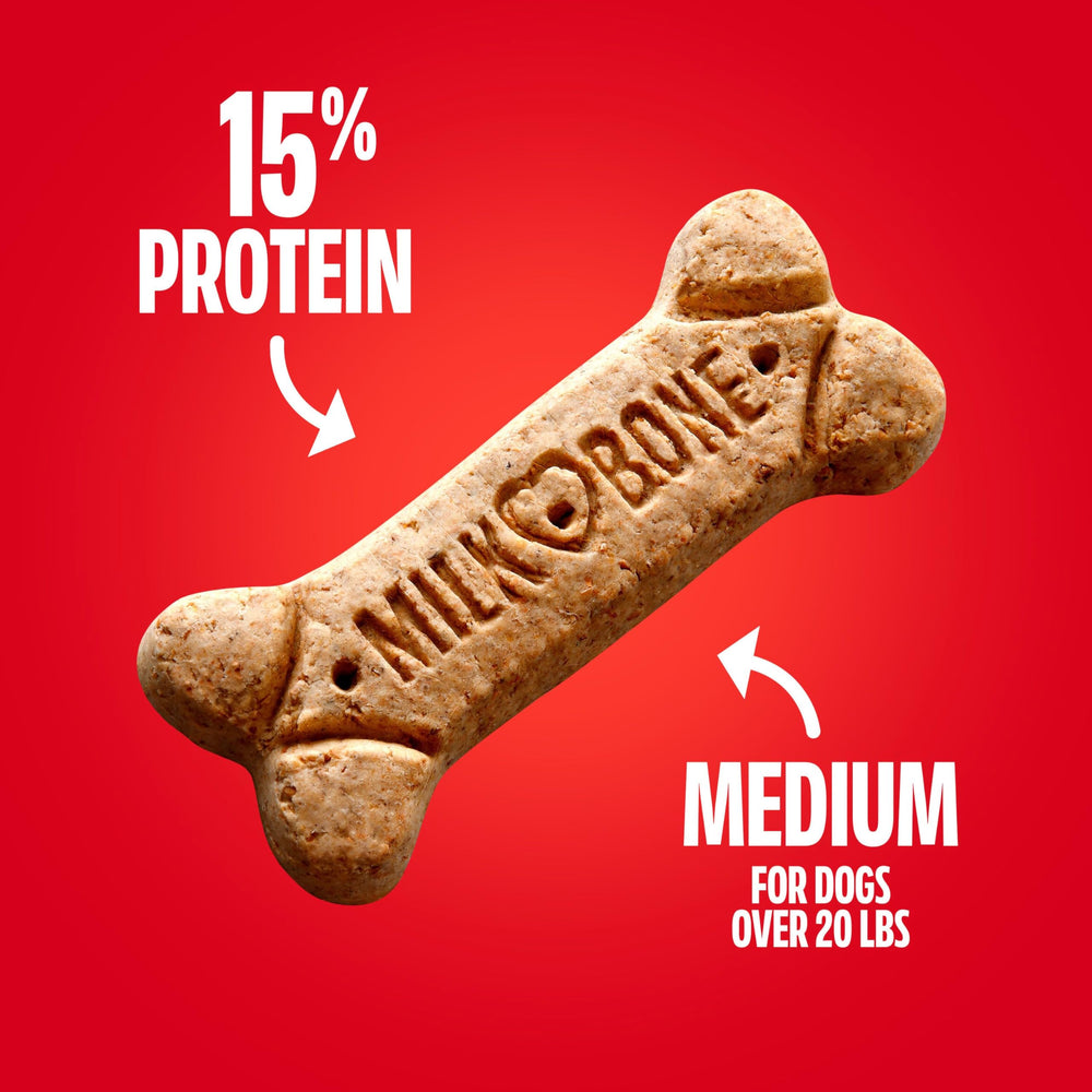 Milk-Bone interior del empaque con galletas apiladas listo para uso frecuente