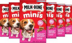 Milk‑Bone empaque frontal mostrando seis cajas y beneficio práctico