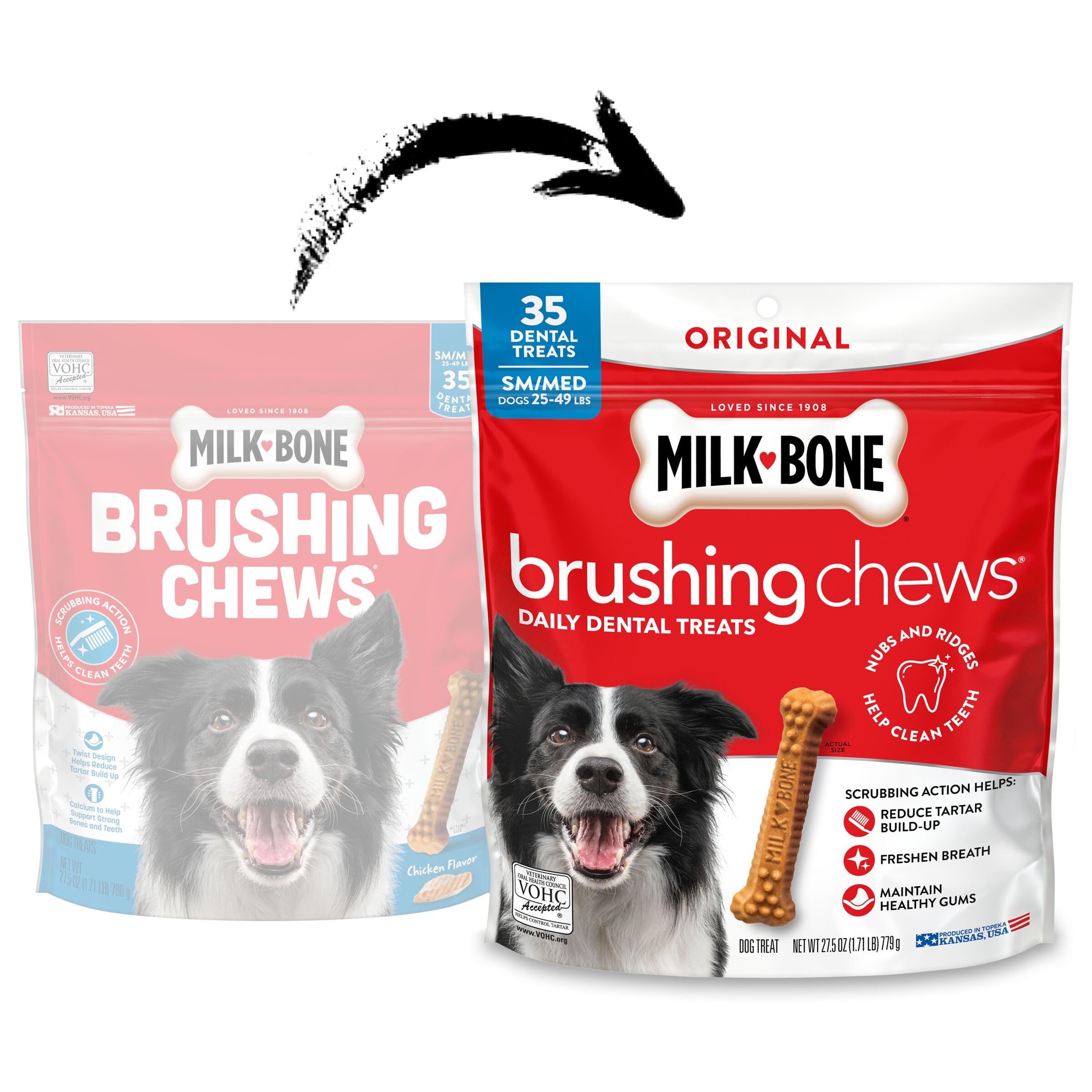 Milk-Bone detalle de textura con nubs y ranuras para frotar dientes