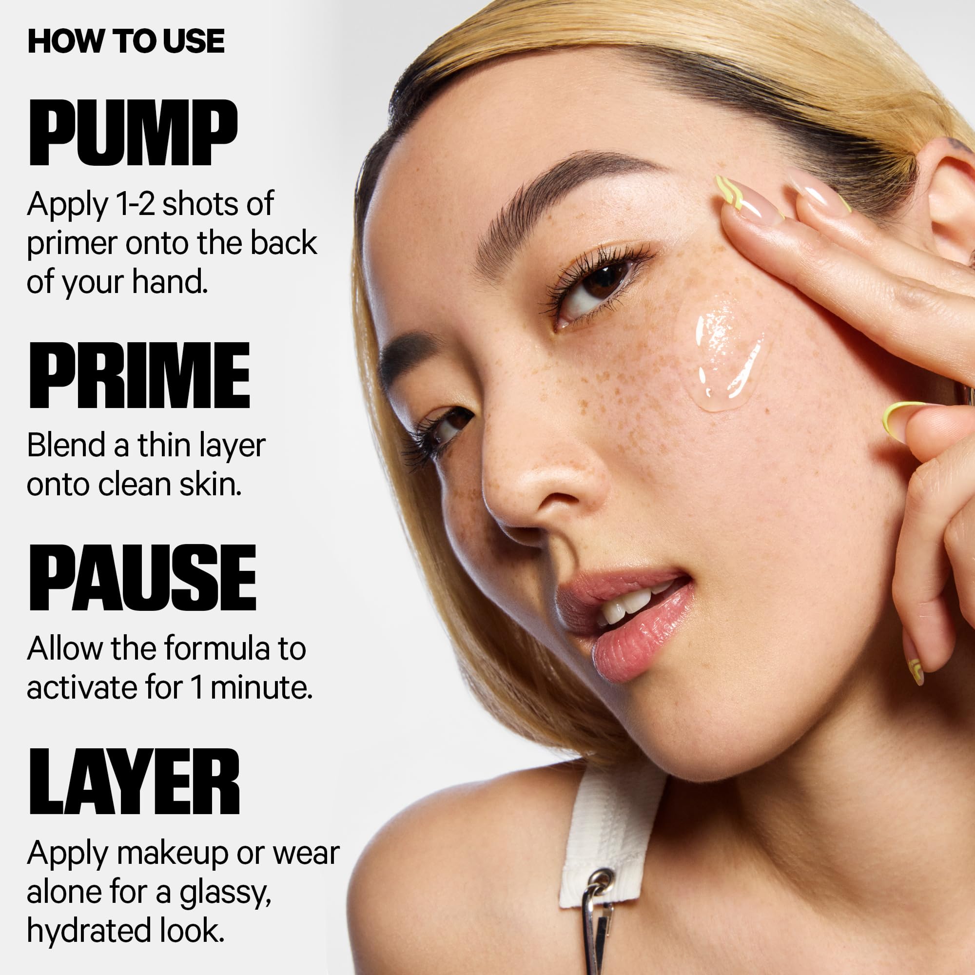 Milk Makeup primer etiqueta con ingredientes clave como ácido hialurónico y niacinamida