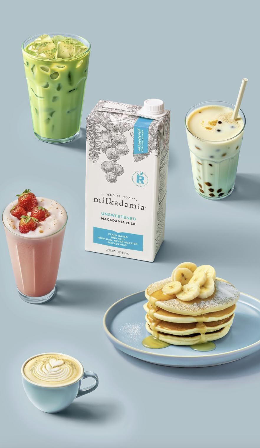 milkadamia vertida en latte con espuma y mejor sabor