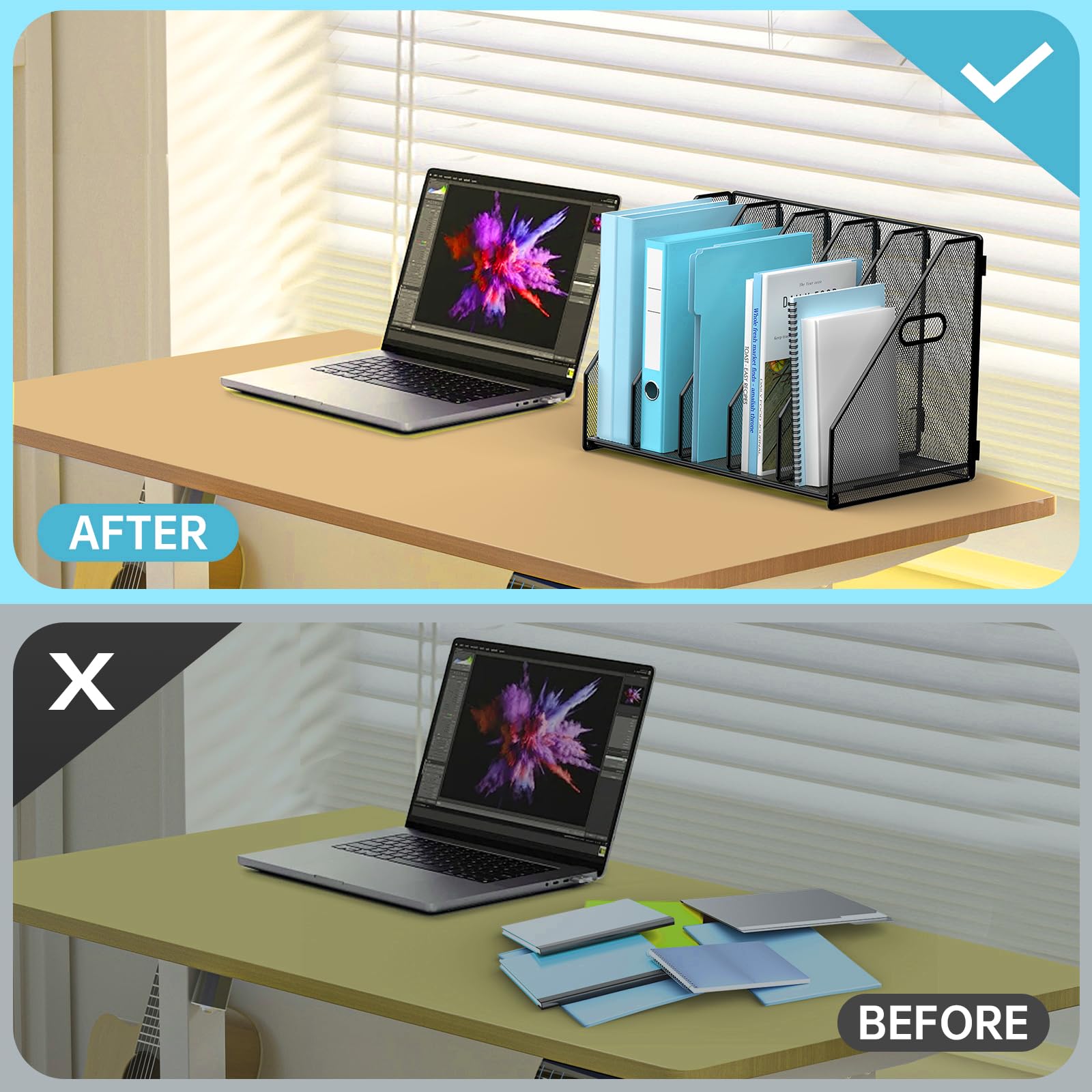 MINDEPOT comparación de tamaño junto a laptop para referencia de escala