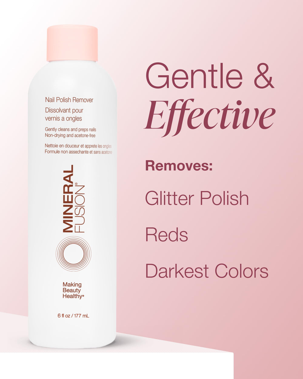 Mineral Fusion removing glitter polish with less scrubbing benefit