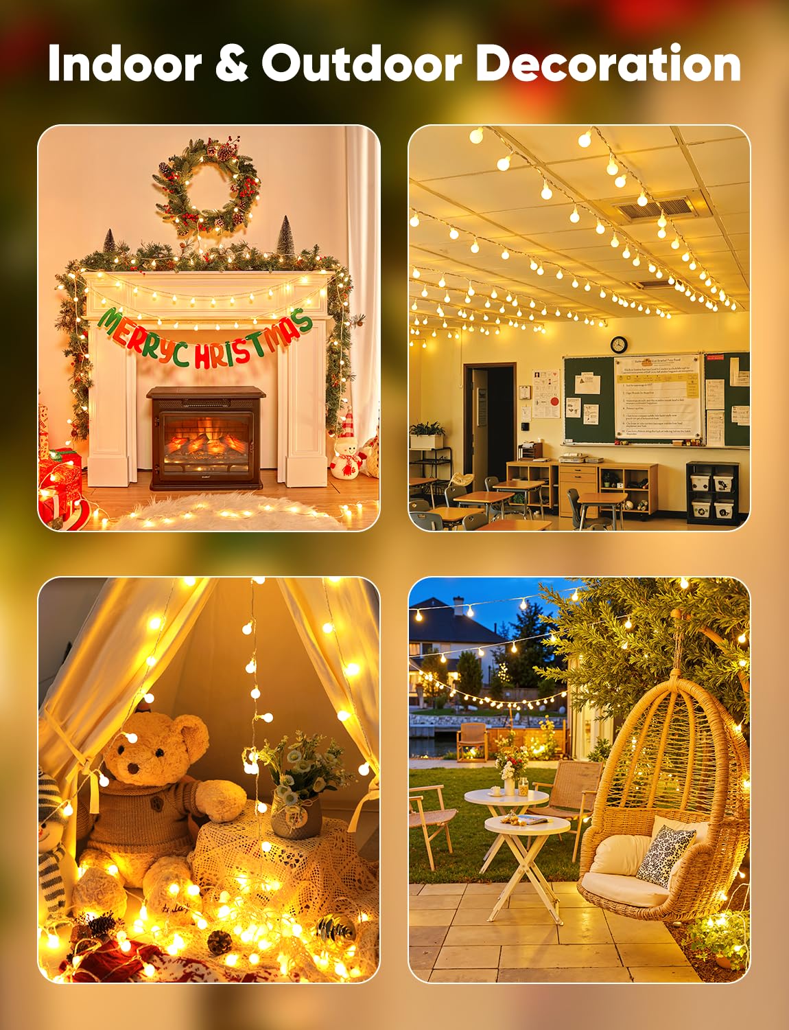 Minetom luces decorando boda, ambiente romántico y elegante